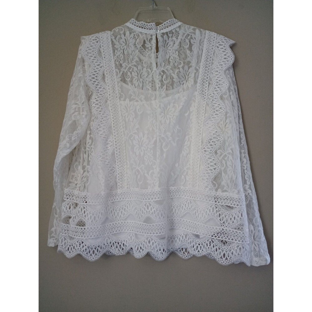 Adiva 2 PC Lace Long Sleeve with White Tank Top Size XL - Picture 2 of 10
